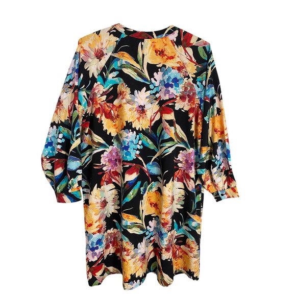 Vero Moda Curve  size 16 Floral Silk Blend Button-Up Dress W/ Billowy Sleeves - Picture 2 of 10